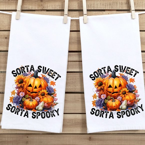Halloween Tea Towels, Set of 2, Spooky, Sarcasm, Jack O'Lantern - Picture 2 of 3